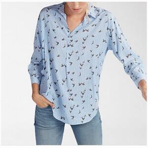 Express Blue Stripe Bird Button Down Blouse